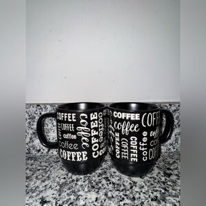 Black Coffee Mugs “coffee” multiple lettering decoration